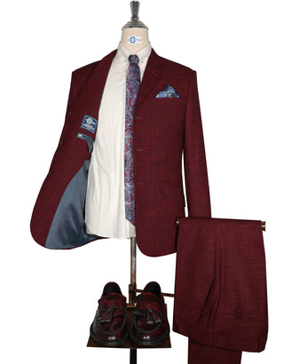 Mod Suit - Vintage Style Burgundy Linen Suit