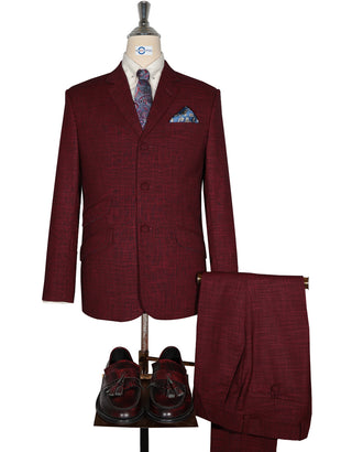 Mod Suit - Vintage Style Burgundy Linen Suit