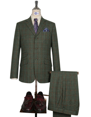 Men’s Sage Green & Rust Red Windowpane Check Suit