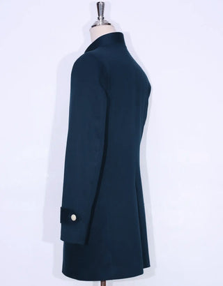 Navy Blue Funnel Neck Coat Back