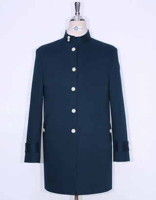 Navy Blue Funnel Neck Coat Buttons