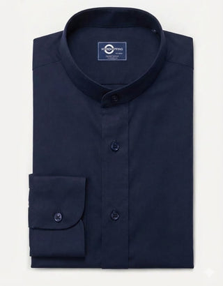 Navy Blue Mandarin Collar Shirt