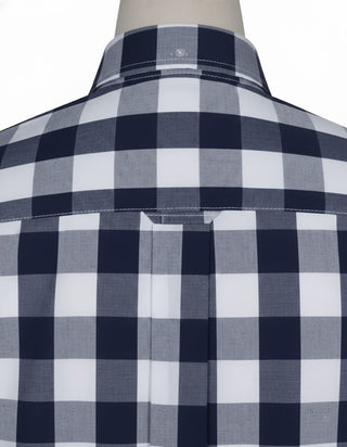 Navy Blue Gingham Check Short Sleeve Shirt