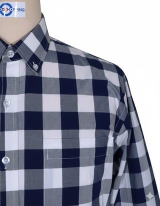 Navy Blue Gingham Check Short Sleeve Shirt