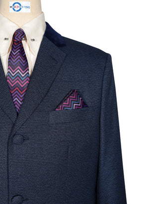 Classic Tailored Navy Blue Glen Plaid Check Suit for Men