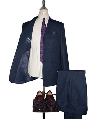Classic Tailored Navy Blue Glen Plaid Check Suit for Men