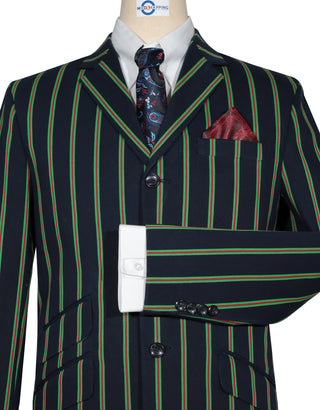 Boating Blazer - Dark Navy Blue and Green Striped Blazer