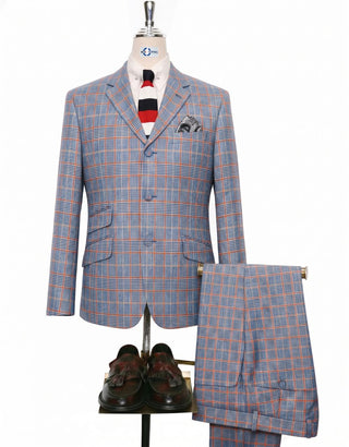 Navy Blue & Orange Prince of Wales Check Suit