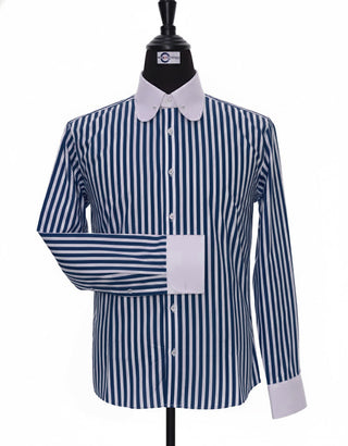 Navy & White Stripe Penny Pin Collar Shirt
