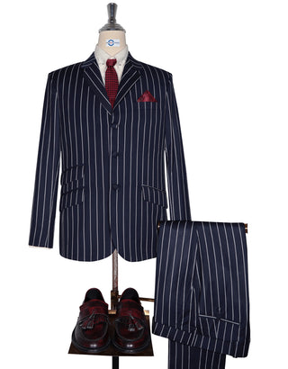 Stripe Suit - Navy Blue and White Stripe Suit