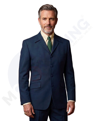 Navy Blue Winged Lapels Suit 02