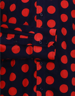 Navy Blue and Red Polka Dot Shirt