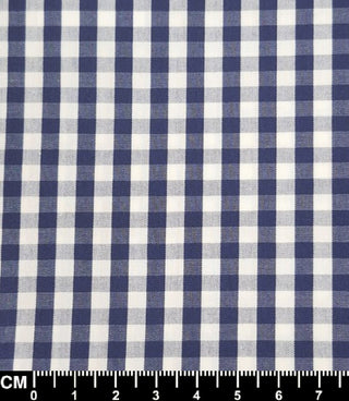 Navy Blue and White Gingham Short Sleeve Fabric