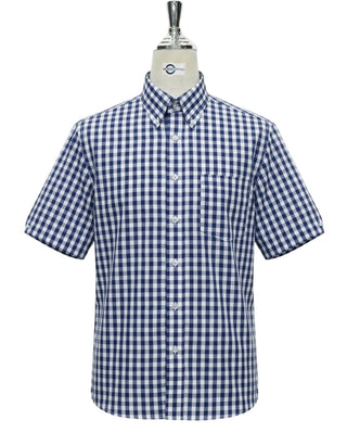 Navy Blue and White Gingham Short Sleeve Shirt