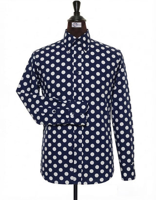 Dark Navy Blue and White Medium Polka Dot Shirt