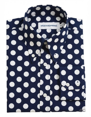 Dark Navy Blue and White Medium Polka Dot Shirt