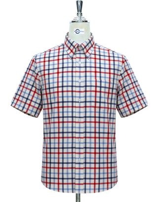 Navy blue, Sky Blue and Red Gingham Short Sleeve 