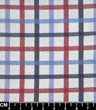 Navy blue, Sky Blue and Red Gingham Short Sleeve Fabric