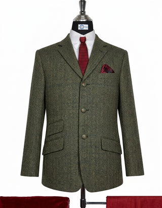Tweed Jacket | Olive Herringbone Tweed Jacket Men