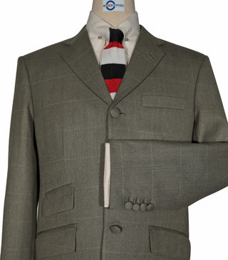 Olive Green Herringbone and Brown Windowpane Check Suit