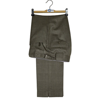 Olive Green Herringbone and Brown Windowpane Check Suit