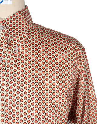 60s Style Orange and Khaki Argyle Shirt