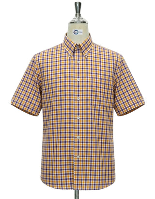 Orange and Navy Blue Gingham Short Sleeve 