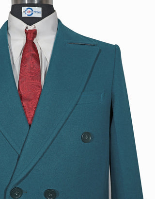 Peacock Blue Double Breasted Long Coat