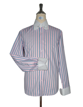 Penny Pin Collar Shirt - Pink Blue and Navy Blue Stripe Shirt