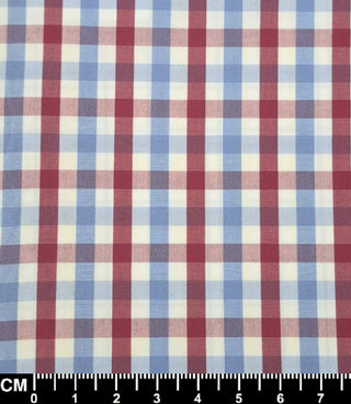 Red & Sky Blue Gingham Short Sleeve Fabric