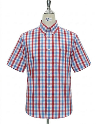 Red & Sky Blue Gingham Short Sleeve Shirt