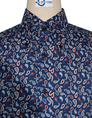 60s Style  Navy Blue and Orange Paisley Shirt