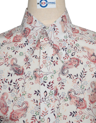 60s Style  White and Pink Paisley Shirt