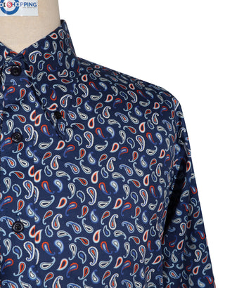 60s Style  Navy Blue and Orange Paisley Shirt