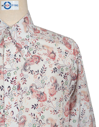 60s Style  White and Pink Paisley Shirt