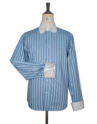 Penny Pin Collar Shirt - Sky Blue and Navy Blue Stripe Shirt