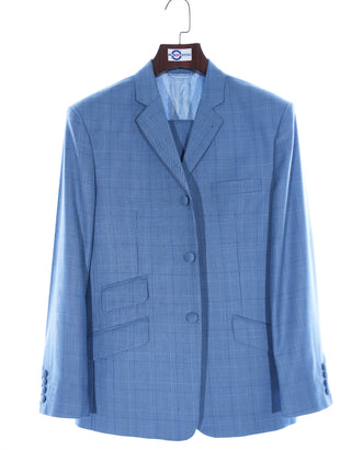 Sky Blue Prince of Wales Check 3 Piece Suit