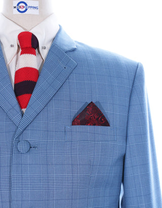 Sky Blue Prince of Wales Check 3 Piece Suit