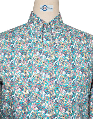 60s Style  Light Sea Green and Orange Paisley Shirt