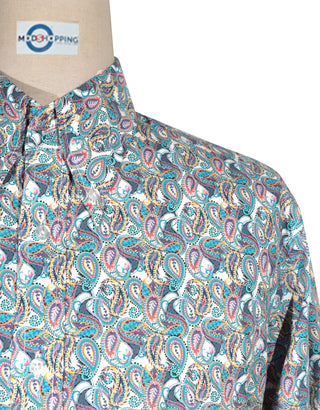 60s Style  Light Sea Green and Orange Paisley Shirt