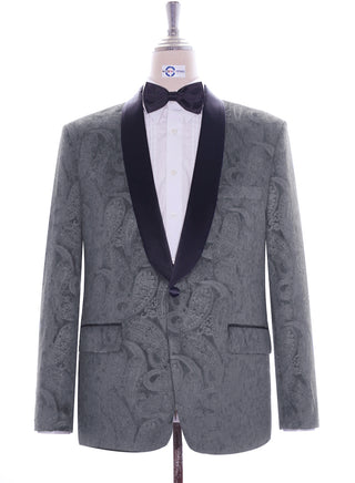 Grey Paisley Velvet Tuxedo Jacket