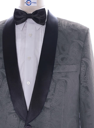 Grey Paisley Velvet Tuxedo Jacket Chest