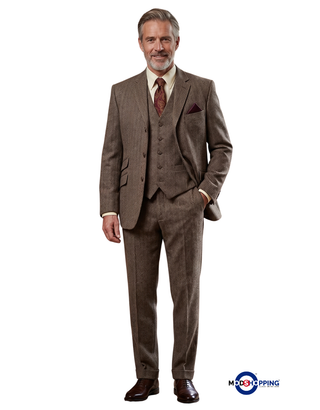 3 Piece Suit | Brown Herringbone Tweed Suit