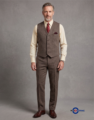 3 Piece Suit | Brown Herringbone Tweed Suit