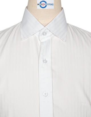 Spread Collar Shirt - White Herringbone Spread Collar Shirts