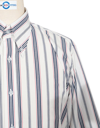 Button Down Shirt - White, Navy Blue and Red Stripe Shirt