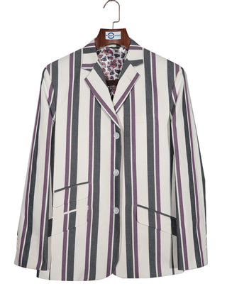 White Purple and Black Striped Blazer