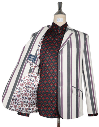 White Purple and Black Striped Blazer