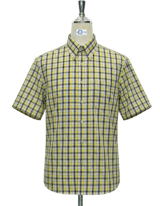 Yellow, Grey and Black Plaid Check Short Sleeve Shirt