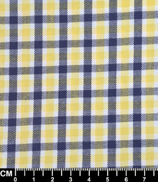 Yellow and Navy Blue Gingham Short Sleeve Fabric